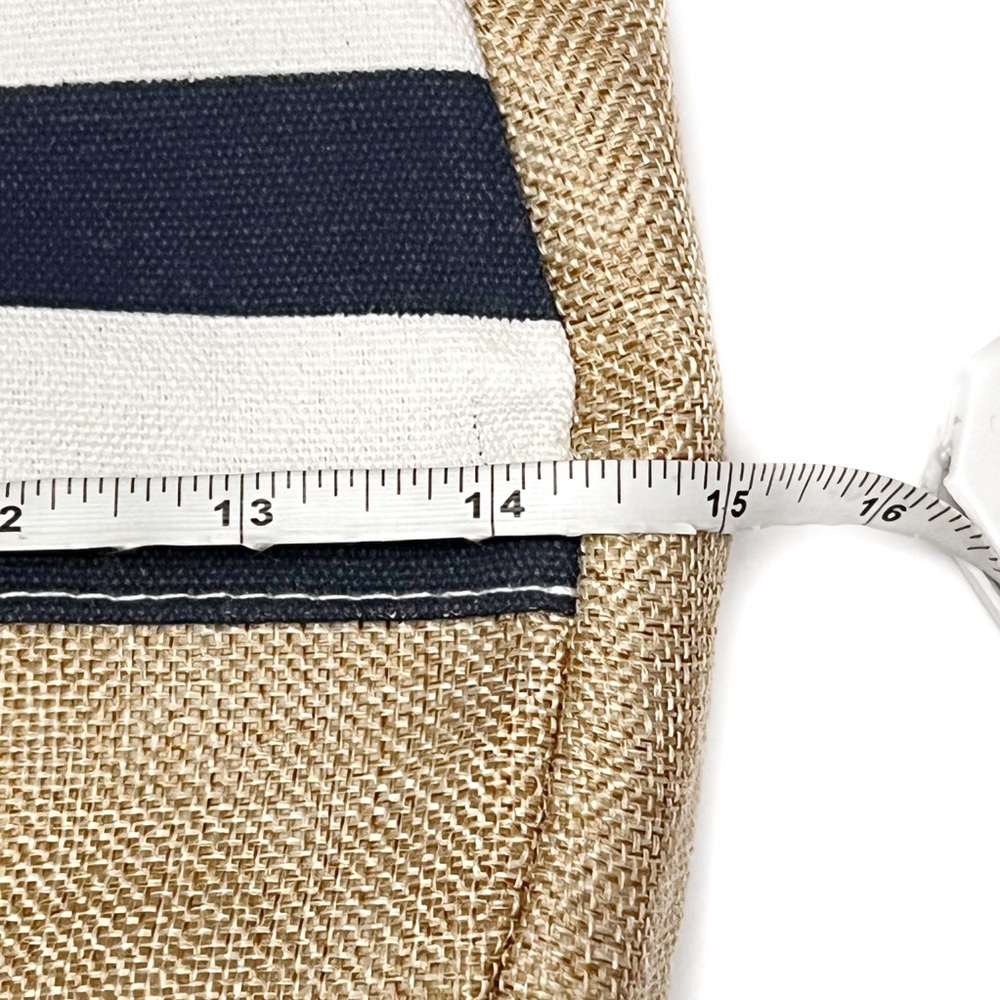 Round Canvas Tote Natural and Navy Blue and White Striped Fabric Beach B… - Picture 5 of 10